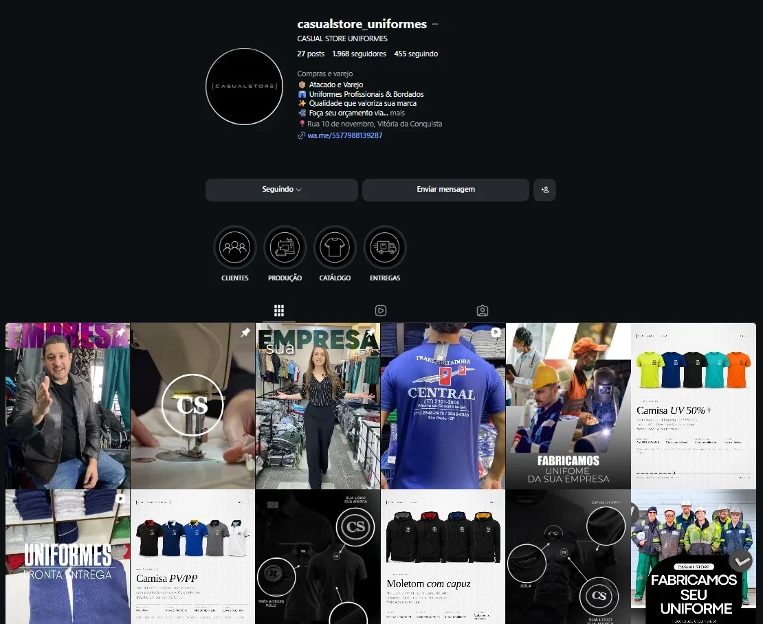 Perfil do Instagram da Casual Store Uniformes