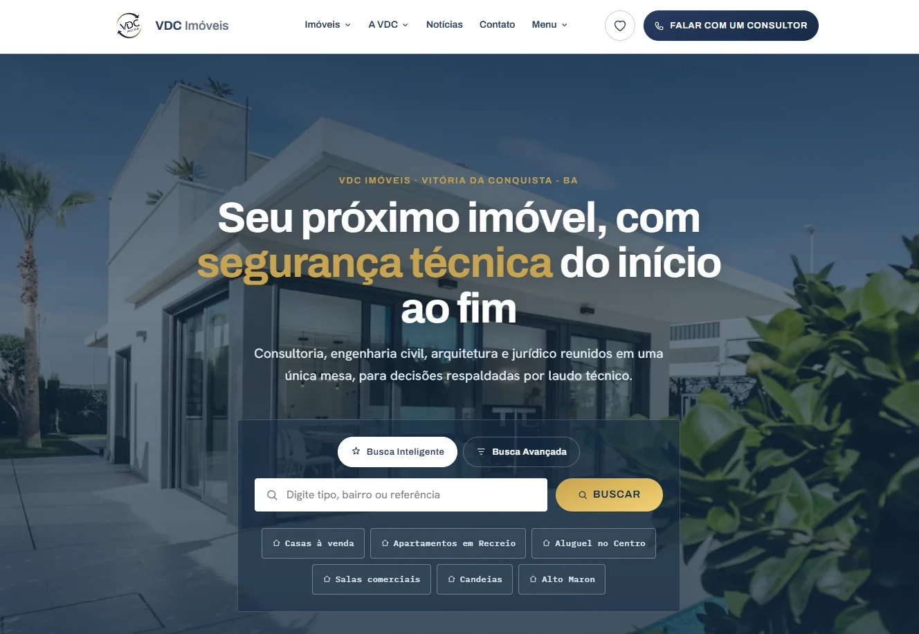 Página inicial do site da VDC Imóveis